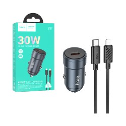 Hoco Car Charger Z57 Glorious PD30W with Type-C to Lightning Cable 1M Metallic Gray Hoco Car Charger Z57 Glorious PD30W with Type-C to Lightning Cable 1M Metallic Gray